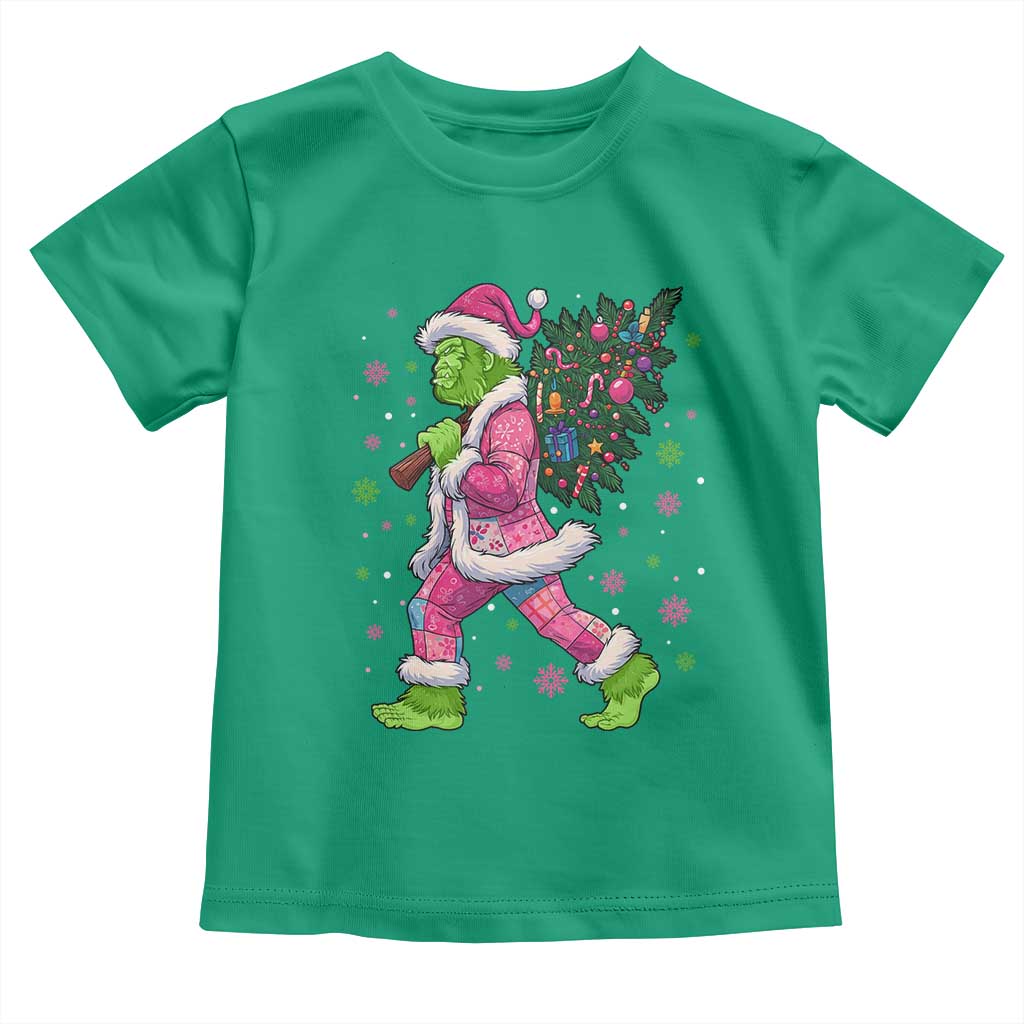 Bigfoot Christmas Tree Toddler T Shirt Pink Xmas Funny Green Sasquatch - Wonder Print Shop