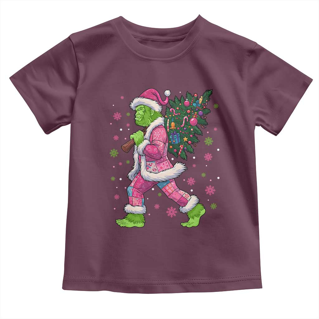 Bigfoot Christmas Tree Toddler T Shirt Pink Xmas Funny Green Sasquatch - Wonder Print Shop