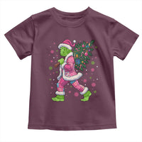Bigfoot Christmas Tree Toddler T Shirt Pink Xmas Funny Green Sasquatch - Wonder Print Shop