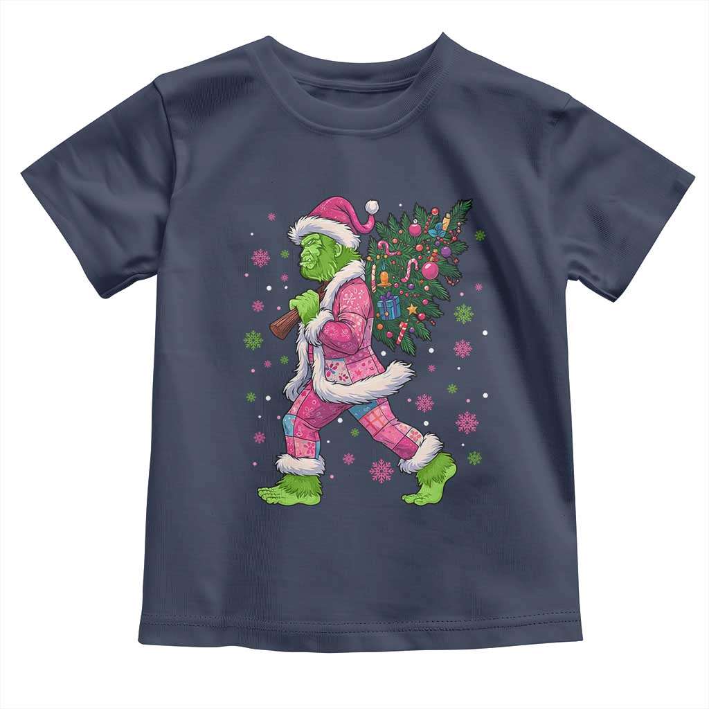 Bigfoot Christmas Tree Toddler T Shirt Pink Xmas Funny Green Sasquatch - Wonder Print Shop