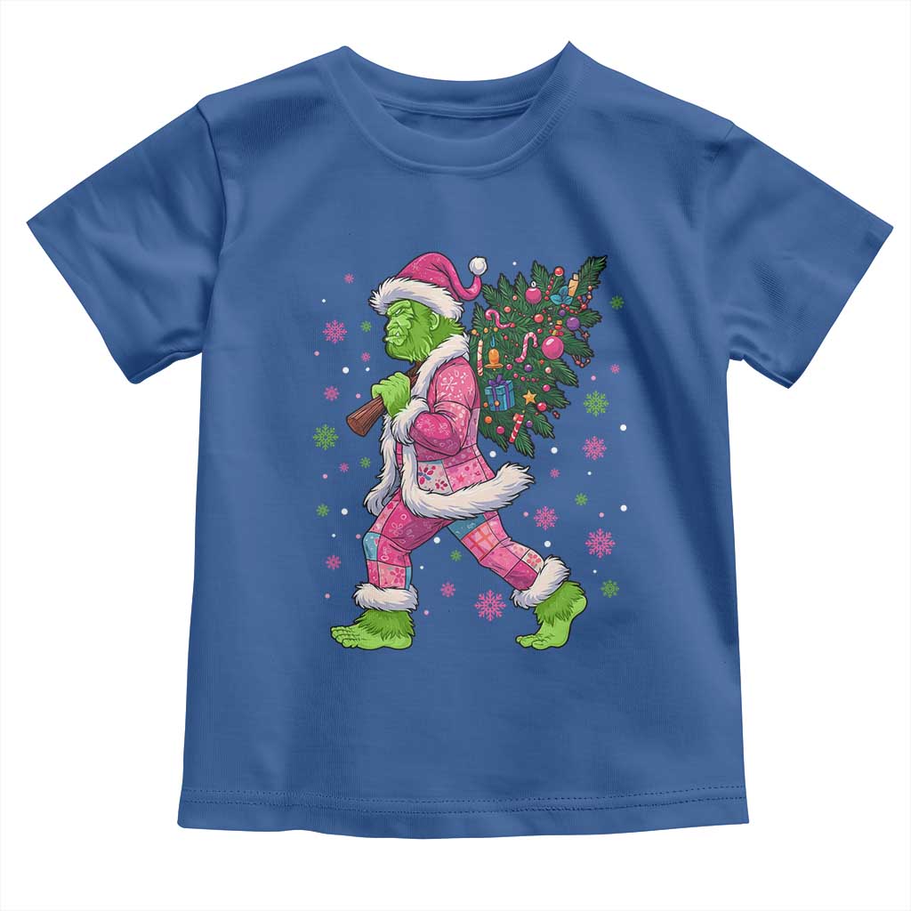 Bigfoot Christmas Tree Toddler T Shirt Pink Xmas Funny Green Sasquatch - Wonder Print Shop
