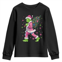 Bigfoot Christmas Tree Youth Sweatshirt Pink Xmas Funny Green Sasquatch - Wonder Print Shop