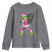 Bigfoot Christmas Tree Youth Sweatshirt Pink Xmas Funny Green Sasquatch - Wonder Print Shop