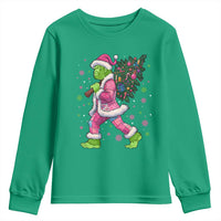 Bigfoot Christmas Tree Youth Sweatshirt Pink Xmas Funny Green Sasquatch - Wonder Print Shop