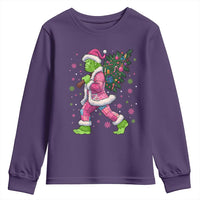 Bigfoot Christmas Tree Youth Sweatshirt Pink Xmas Funny Green Sasquatch - Wonder Print Shop
