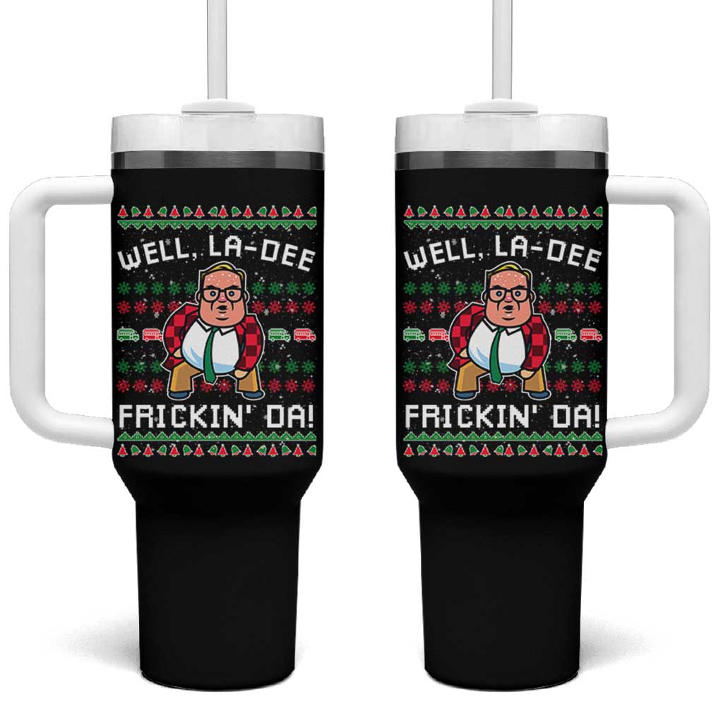 Funny Ugly Christmas Tumbler With Handle Well La Dee Frickin Da Xmas Saturday Night - Wonder Print Shop