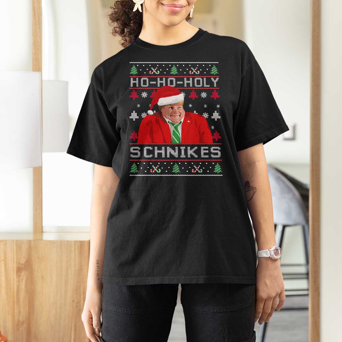 Funny Ugly Christmas T Shirt For Women Chris Holy Schnikes Farley - Wonder Print Shop