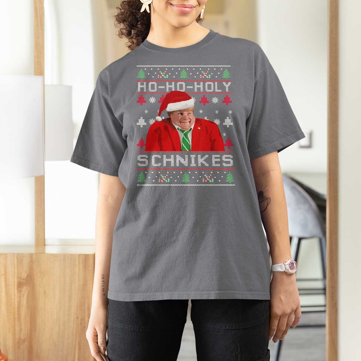 Funny Ugly Christmas T Shirt For Women Chris Holy Schnikes Farley - Wonder Print Shop