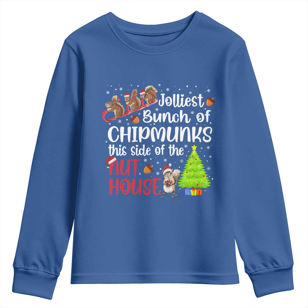 Funny Christmas Youth Sweatshirt Jolliest Bunch Of Chipmunks This Side Of The Nut House - Wonder Print Shop