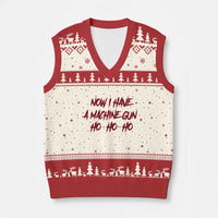 Now I Have A Machine Gun V-Neck Knit Sweater Vest Funny Retro 90s Movie Jumper - Wonder Print Shop