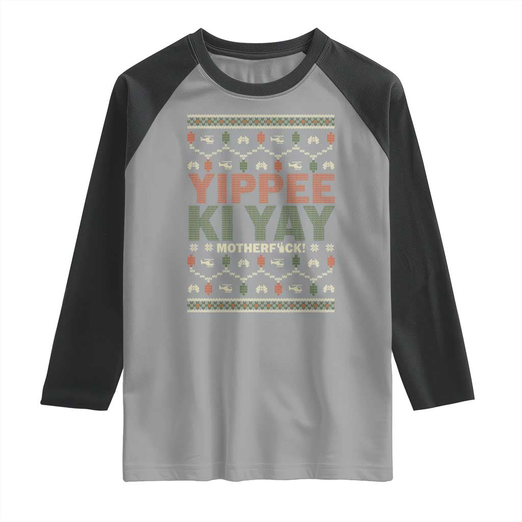 Yippee Ki Yay Raglan Shirt Retro 80's Movie Xmas Gift Ugly Christmas - Wonder Print Shop