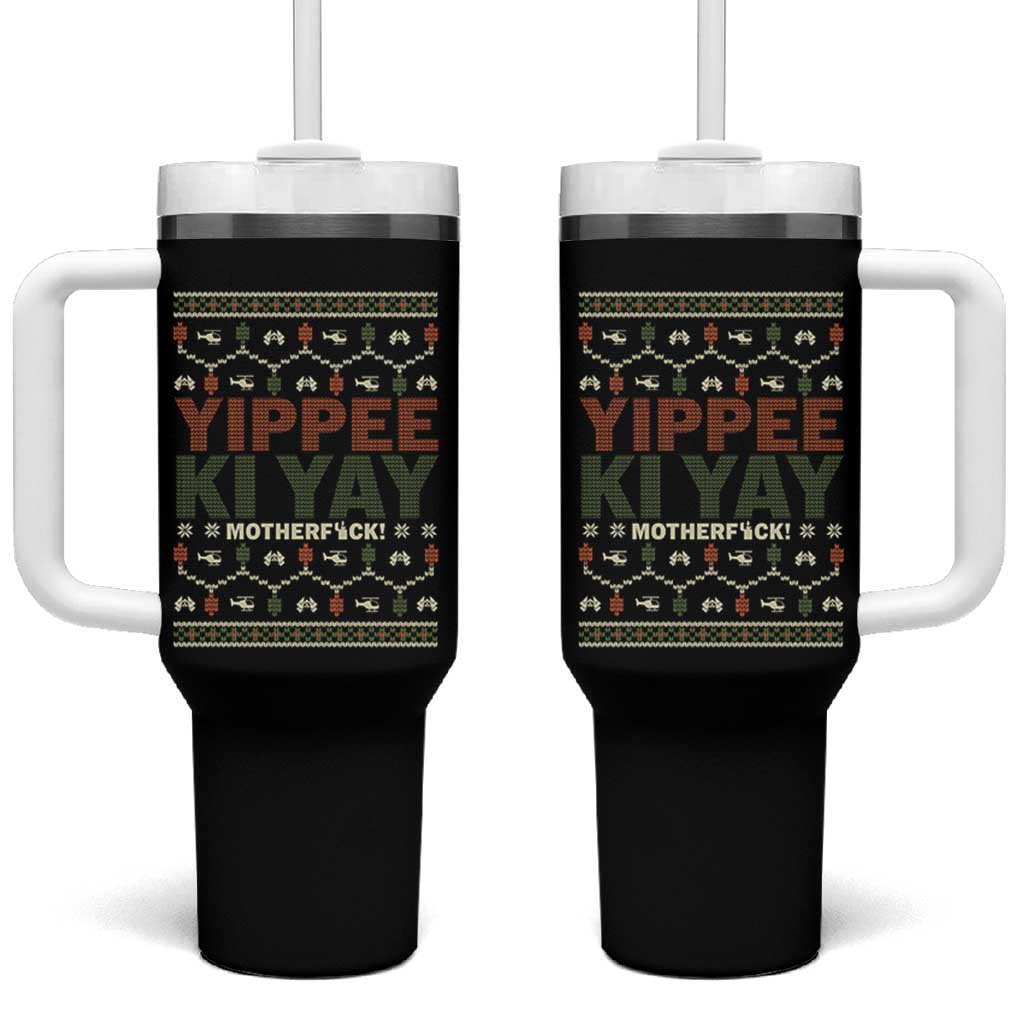 Yippee Ki Yay Tumbler With Handle Retro 80's Movie Xmas Gift Ugly Christmas - Wonder Print Shop