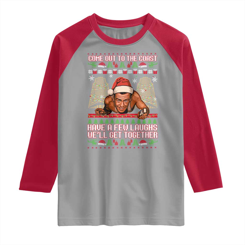 Nakatomi Plaza Party 1988 Raglan Shirt Come Out To The Coast Mcclane Ugly Xmas - Wonder Print Shop