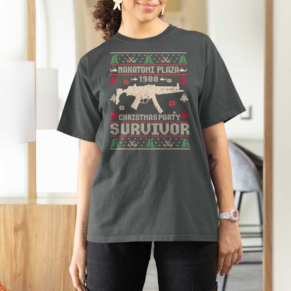 Nakatomi Plaza Christmas Party T Shirt For Women Funny 80's Die Movie 1988 Ugly Christmas - Wonder Print Shop