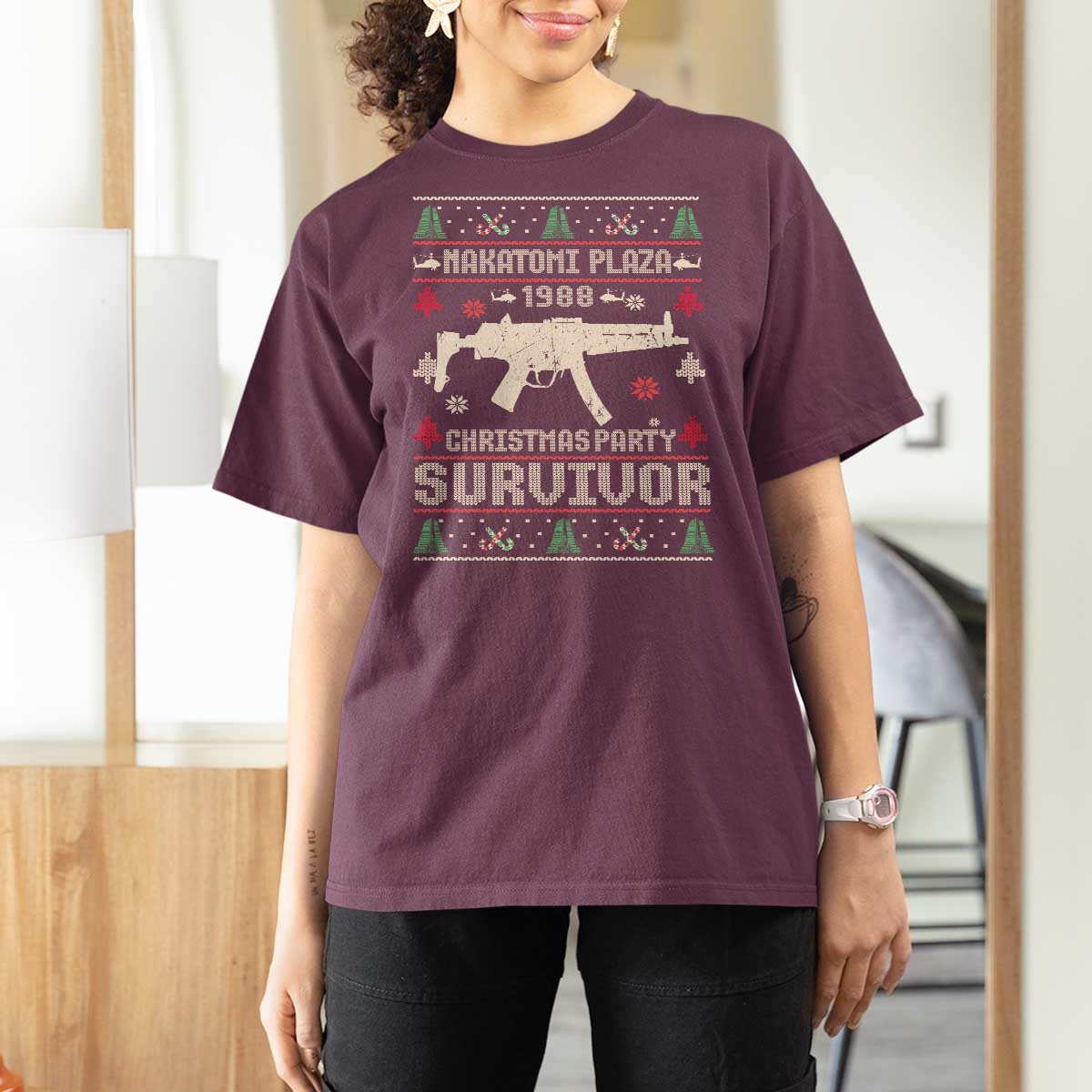 Nakatomi Plaza Christmas Party T Shirt For Women Funny 80's Die Movie 1988 Ugly Christmas - Wonder Print Shop