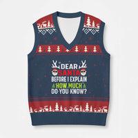 Funny Xmas V-Neck Knit Sweater Vest Dear Santa I Can Explain How Much Do You Know - Wonder Print Shop