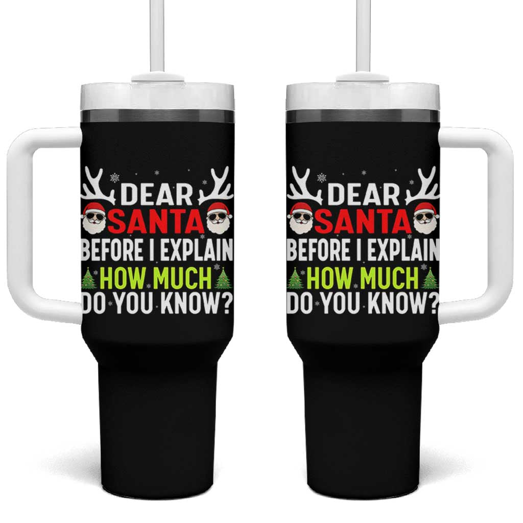 Funny Christmas Tumbler With Handle Dear Santa I Can Explain How Much Do You Know - Wonder Print Shop