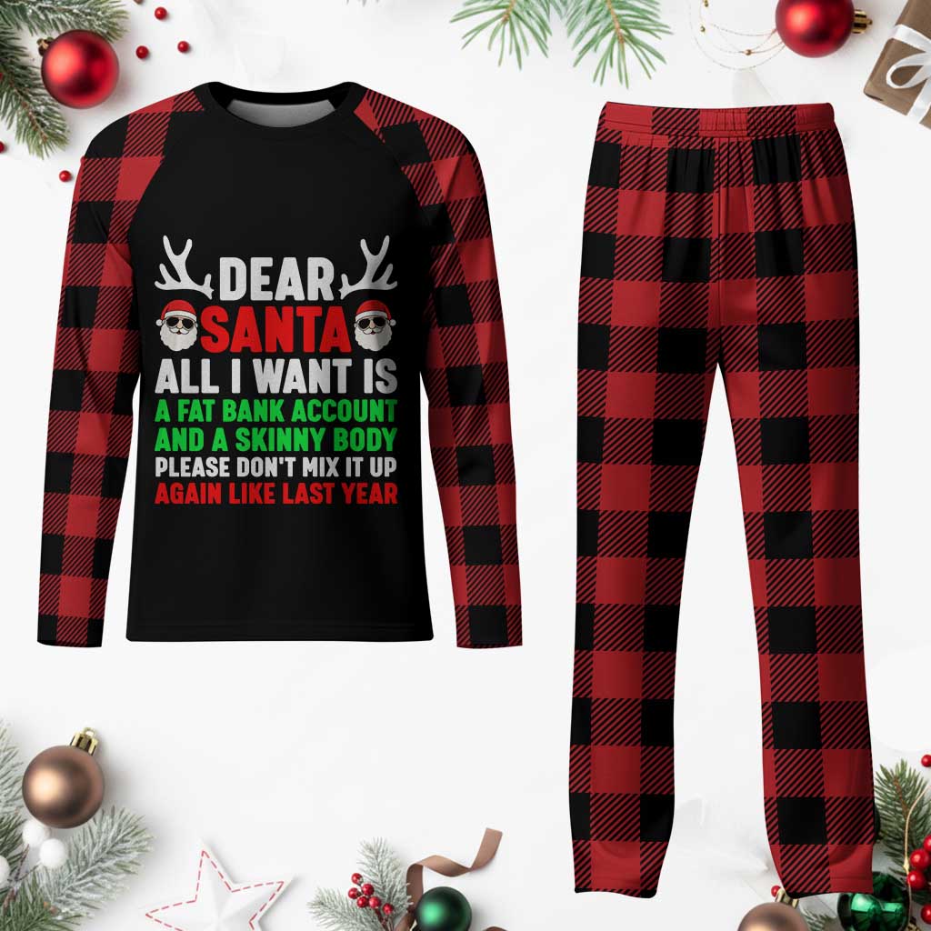 Funny Christmas Plaid Pajama Set Dear Santa All I Want Is A Fat Bank Account Skinny Body - Wonder Print Shop