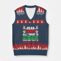 Funny Xmas V-Neck Knit Sweater Vest Dear Santa All I Want Is A Fat Bank Account Skinny Body - Wonder Print Shop