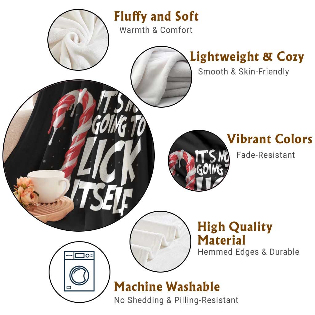 Funny Dirty Christmas Throw Blanket It's Not Going To Lick Itself Adult Humor Cringe Candy Cane - Wonder Print Shop