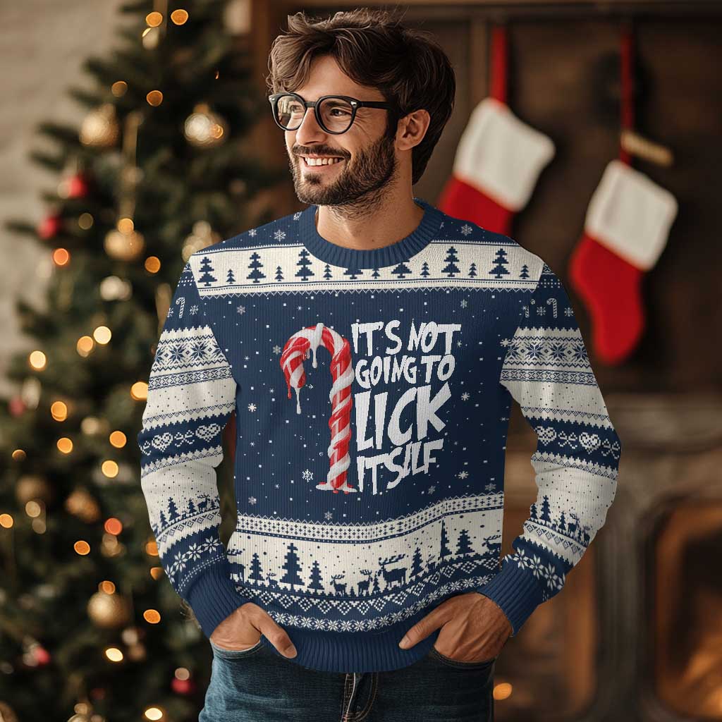Funny Dirty Xmas Ugly Christmas Sweater It's Not Going To Lick Itself Adult Humor Cringe Candy Cane - Wonder Print Shop