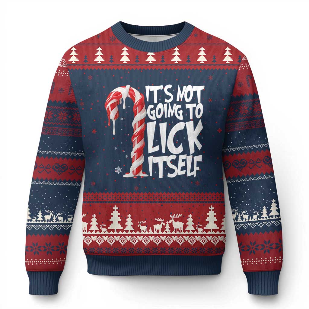Funny Dirty Xmas Ugly Christmas Sweater It's Not Going To Lick Itself Adult Humor Cringe Candy Cane - Wonder Print Shop