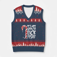 Funny Dirty Xmas V-Neck Knit Sweater Vest It's Not Going To Lick Itself Adult Humor Cringe Candy Cane - Wonder Print Shop