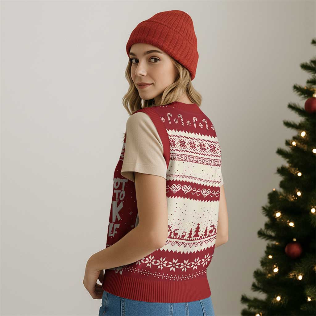 Funny Dirty Xmas V-Neck Knit Sweater Vest It's Not Going To Lick Itself Adult Humor Cringe Candy Cane - Wonder Print Shop