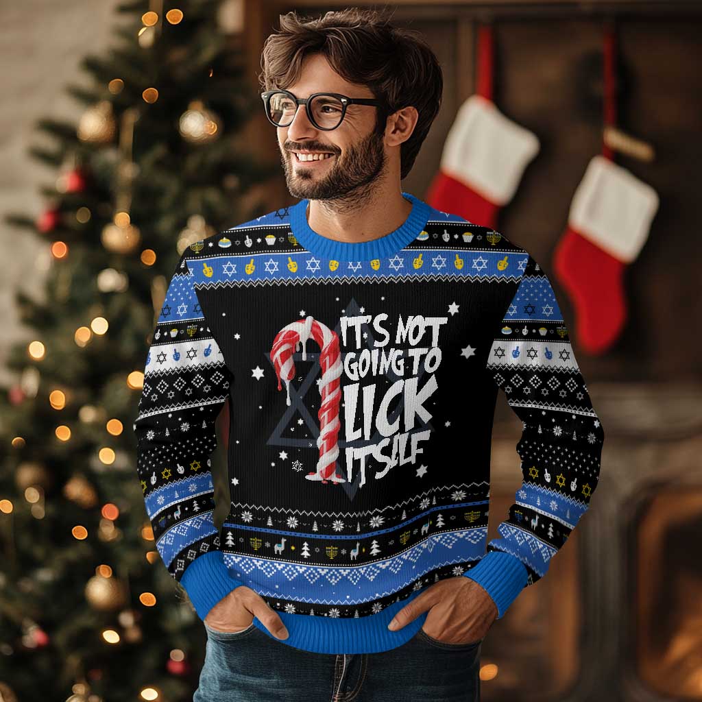 Funny Dirty Christmas Hanukkah Ugly Sweater It's Not Going To Lick Itself Adult Humor Cringe Candy Cane - Wonder Print Shop