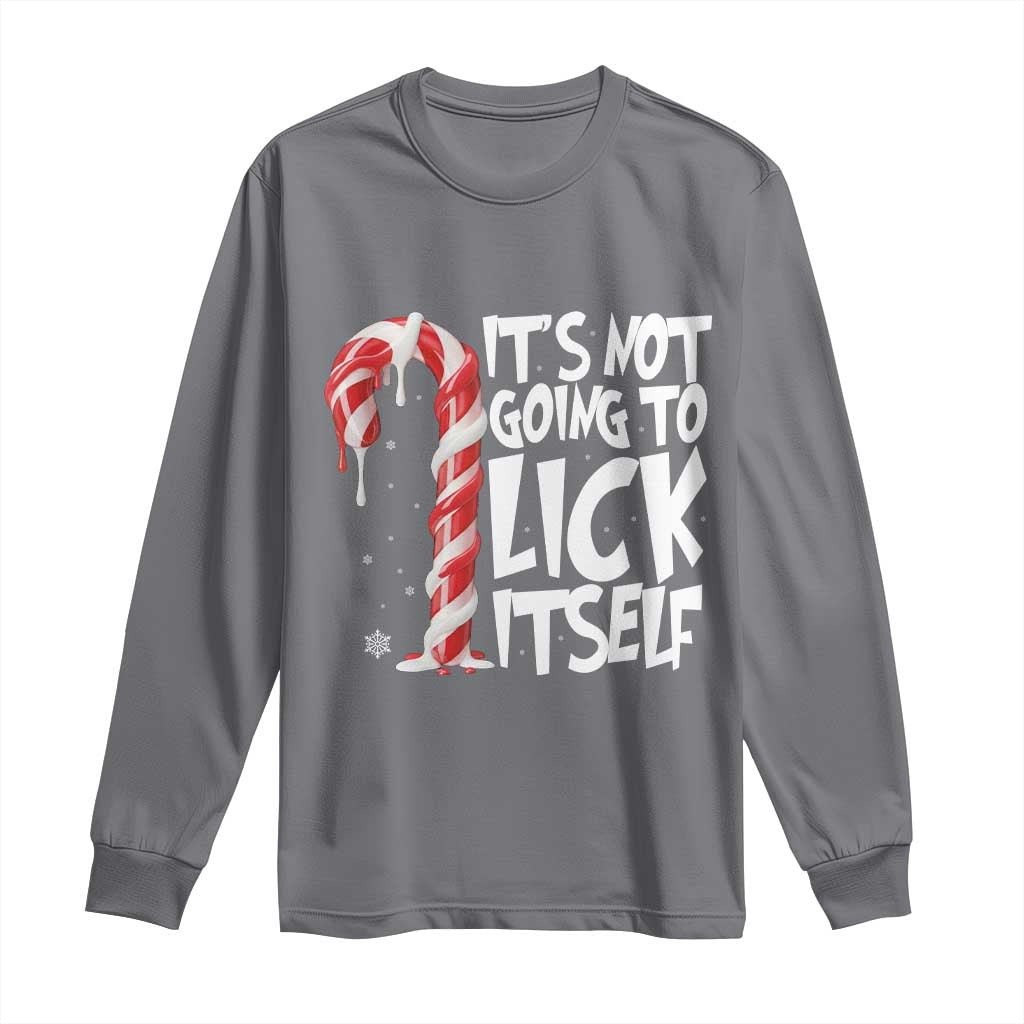 Funny Dirty Christmas Long Sleeve Shirt It's Not Going To Lick Itself Adult Humor Cringe Candy Cane - Wonder Print Shop