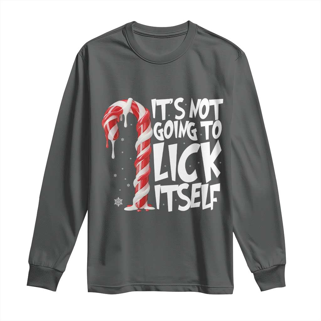 Funny Dirty Christmas Long Sleeve Shirt It's Not Going To Lick Itself Adult Humor Cringe Candy Cane - Wonder Print Shop