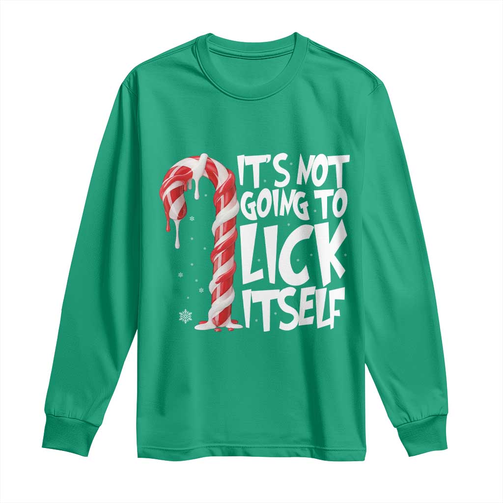Funny Dirty Christmas Long Sleeve Shirt It's Not Going To Lick Itself Adult Humor Cringe Candy Cane - Wonder Print Shop