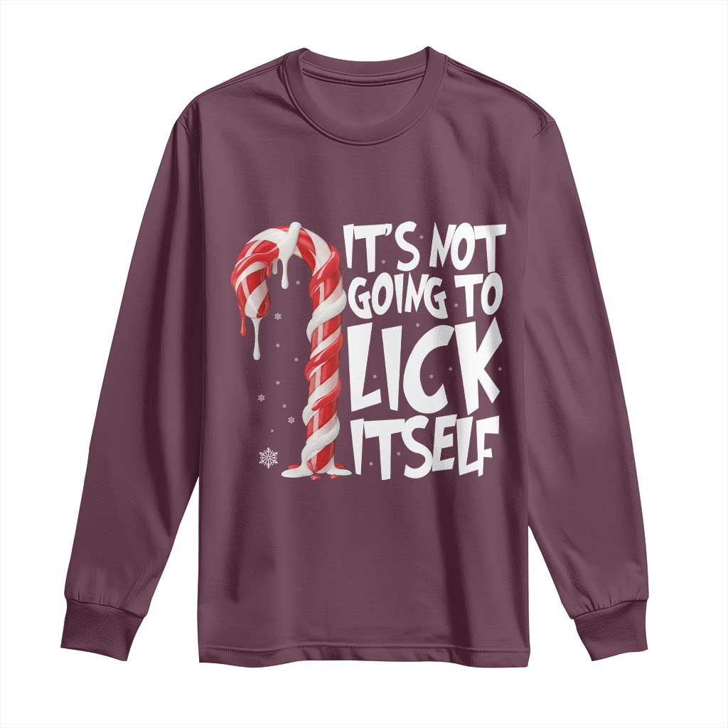 Funny Dirty Christmas Long Sleeve Shirt It's Not Going To Lick Itself Adult Humor Cringe Candy Cane - Wonder Print Shop