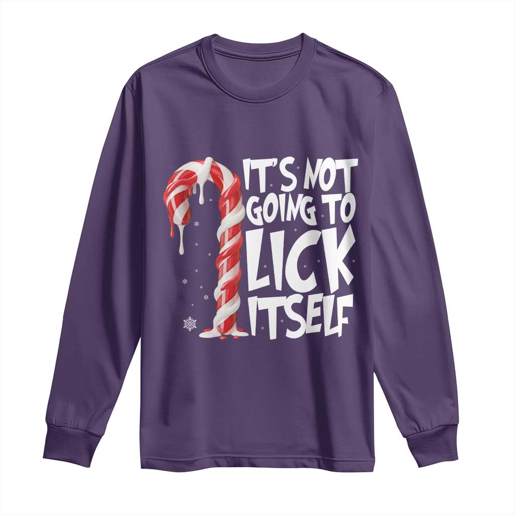 Funny Dirty Christmas Long Sleeve Shirt It's Not Going To Lick Itself Adult Humor Cringe Candy Cane - Wonder Print Shop