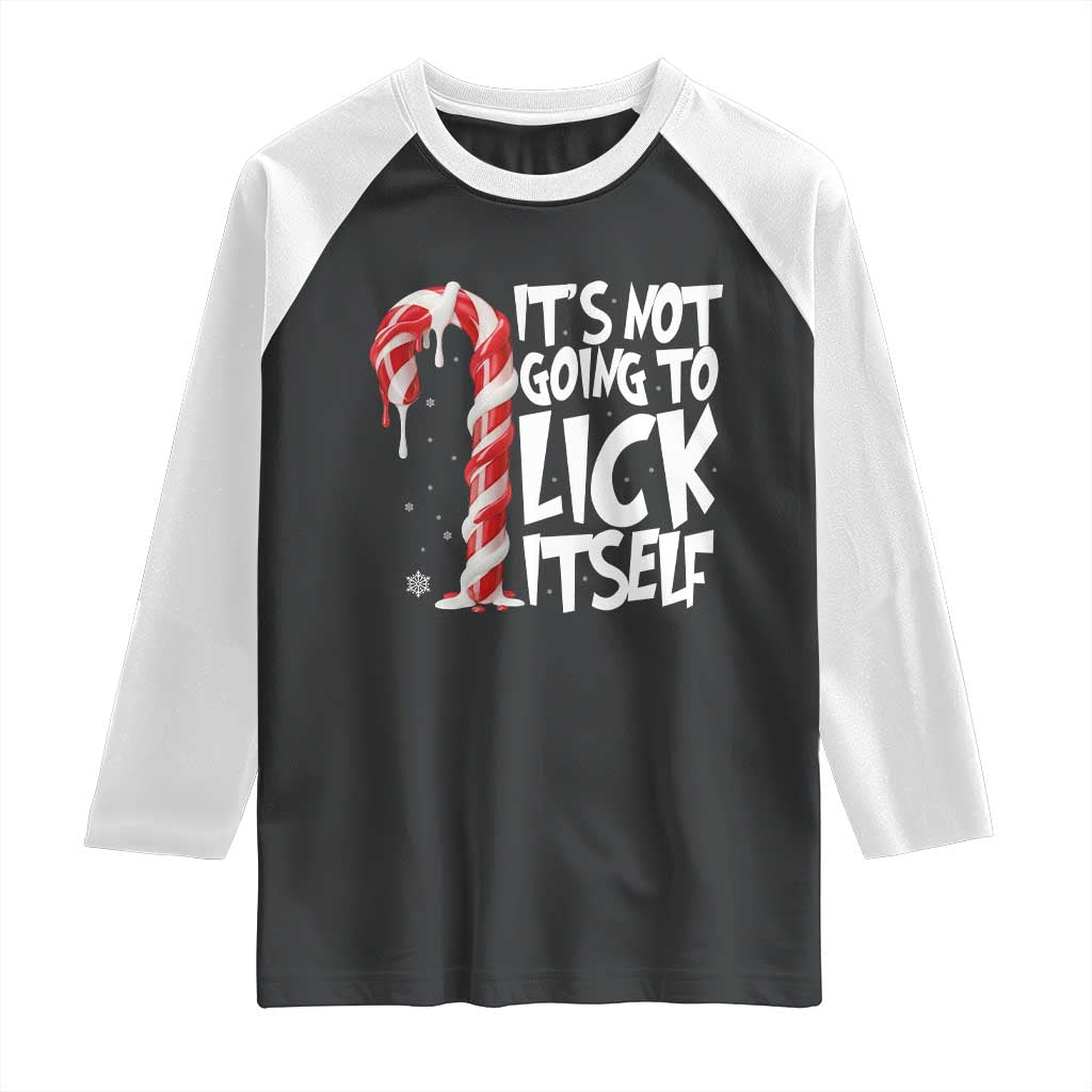 Funny Dirty Christmas Raglan Shirt It's Not Going To Lick Itself Adult Humor Cringe Candy Cane - Wonder Print Shop