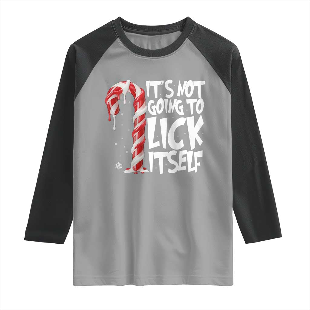 Funny Dirty Christmas Raglan Shirt It's Not Going To Lick Itself Adult Humor Cringe Candy Cane - Wonder Print Shop