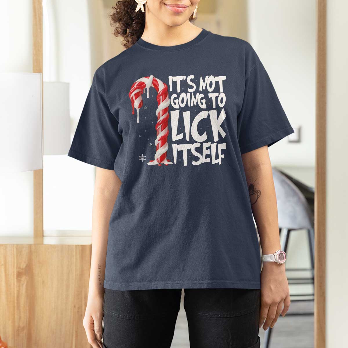 Funny Dirty Christmas T Shirt For Women It's Not Going To Lick Itself Adult Humor Cringe Candy Cane - Wonder Print Shop