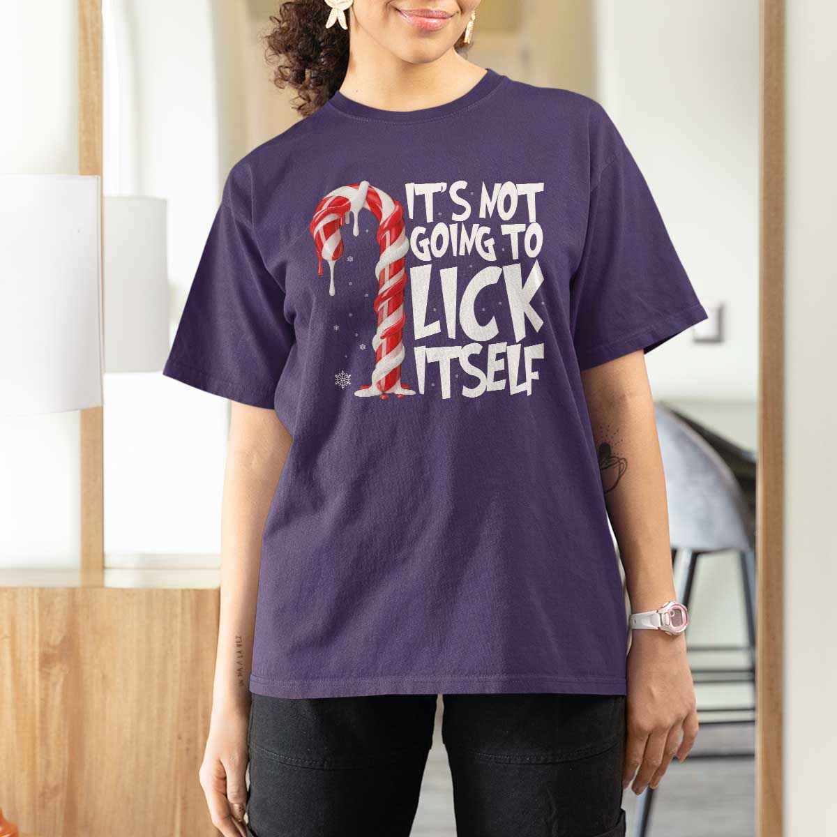 Funny Dirty Christmas T Shirt For Women It's Not Going To Lick Itself Adult Humor Cringe Candy Cane - Wonder Print Shop