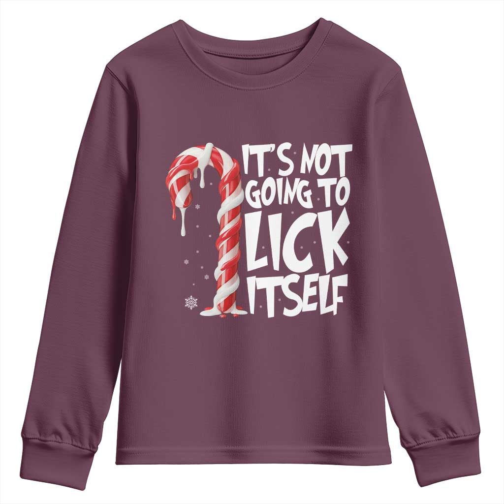 Funny Dirty Christmas Youth Sweatshirt It's Not Going To Lick Itself Adult Humor Cringe Candy Cane - Wonder Print Shop