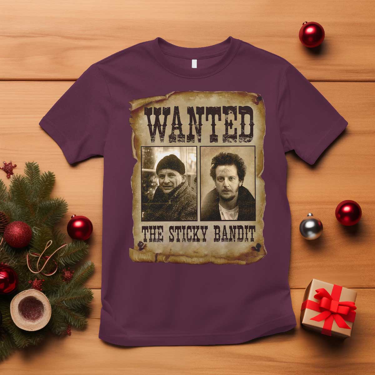Funny Christmas Movie T Shirt Wanted Sticky Bandit Merry Xmas Ya Filthy Animal - Wonder Print Shop