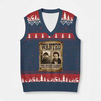 Funny Xmas Movie V-Neck Knit Sweater Vest Wanted Sticky Bandit Merry Xmas Ya Filthy Animal - Wonder Print Shop