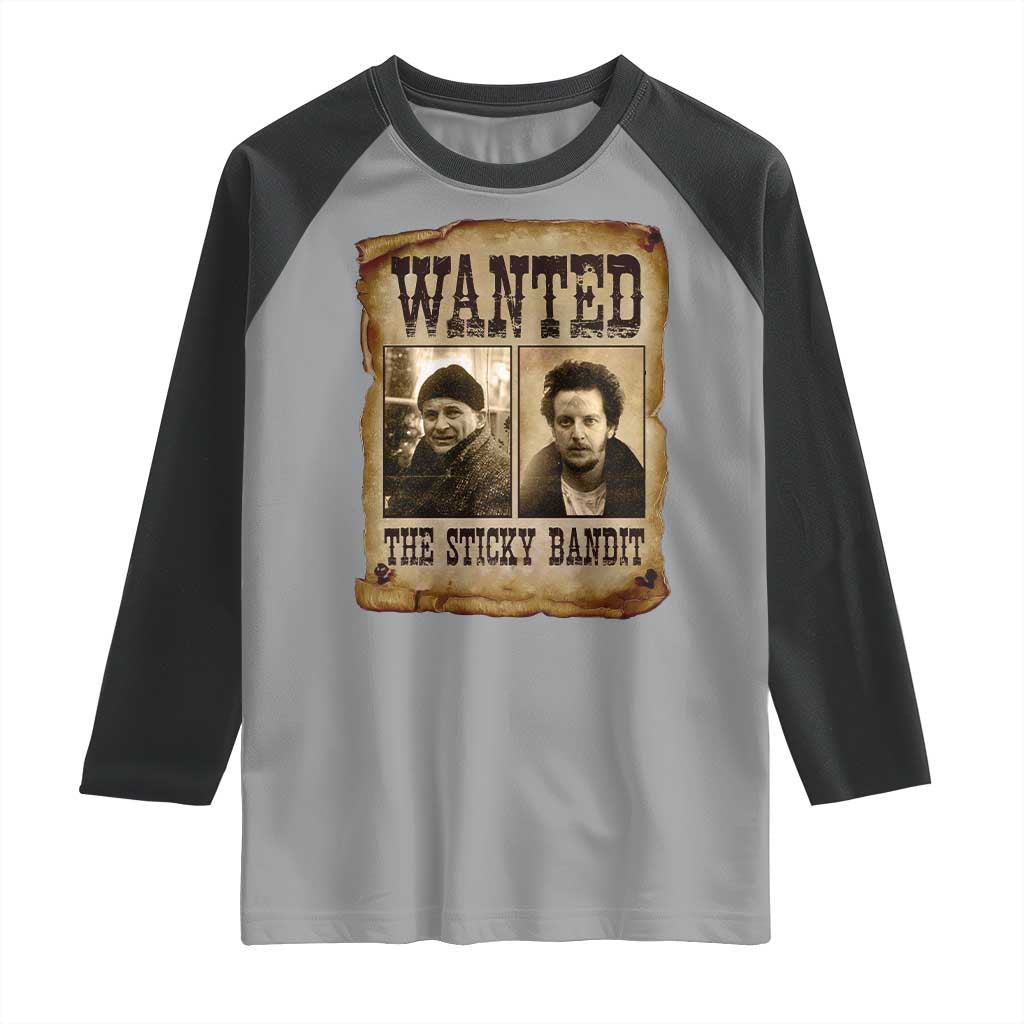 Funny Christmas Movie Raglan Shirt Wanted Sticky Bandit Merry Xmas Ya Filthy Animal - Wonder Print Shop