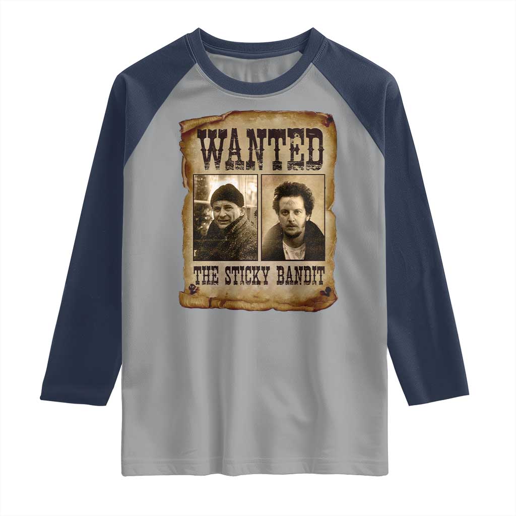 Funny Christmas Movie Raglan Shirt Wanted Sticky Bandit Merry Xmas Ya Filthy Animal - Wonder Print Shop