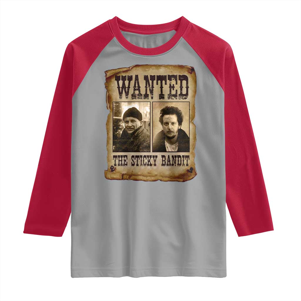 Funny Christmas Movie Raglan Shirt Wanted Sticky Bandit Merry Xmas Ya Filthy Animal - Wonder Print Shop