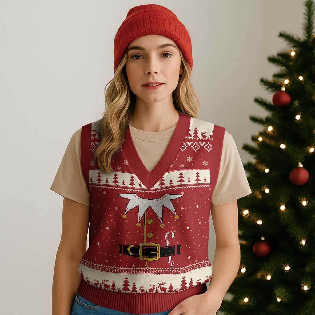 Christmas Elf Costume V-Neck Knit Sweater Vest Holiday Costume Funny Christmas Gift - Wonder Print Shop
