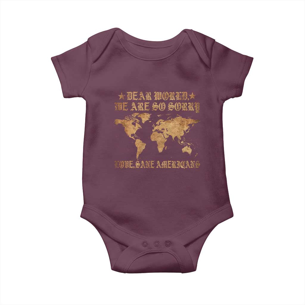 Dear World We Are So Sorry Love Sane Americans Baby Onesie Retro USA Map