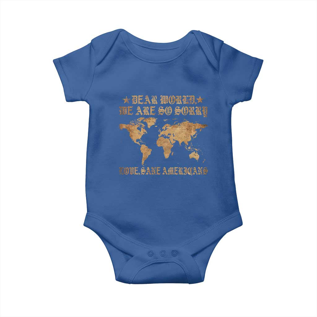 Dear World We Are So Sorry Love Sane Americans Baby Onesie Retro USA Map