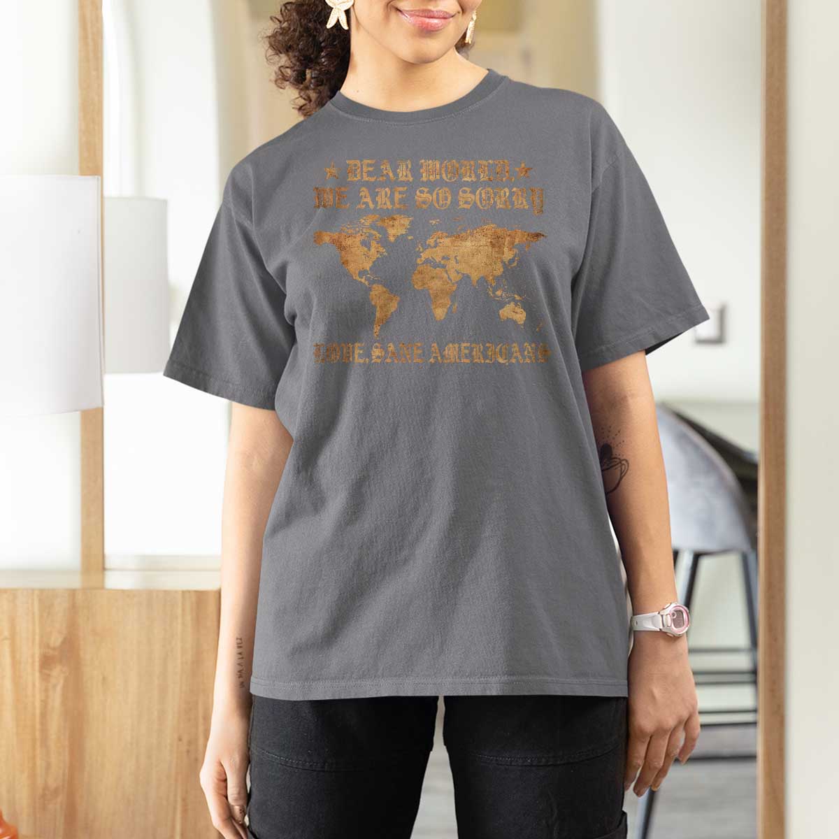 Dear World We Are So Sorry Love Sane Americans T Shirt For Women Retro USA Map