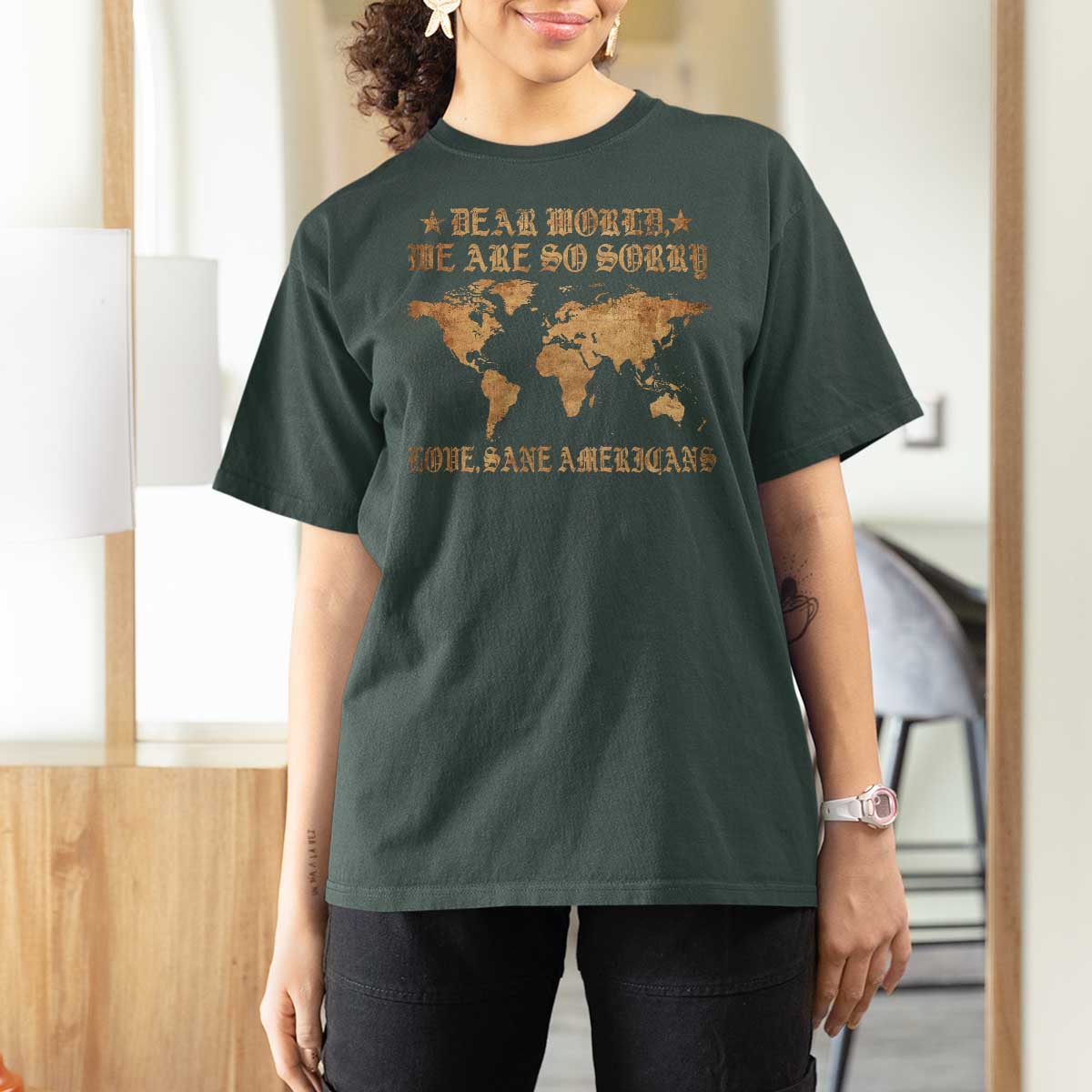 Dear World We Are So Sorry Love Sane Americans T Shirt For Women Retro USA Map
