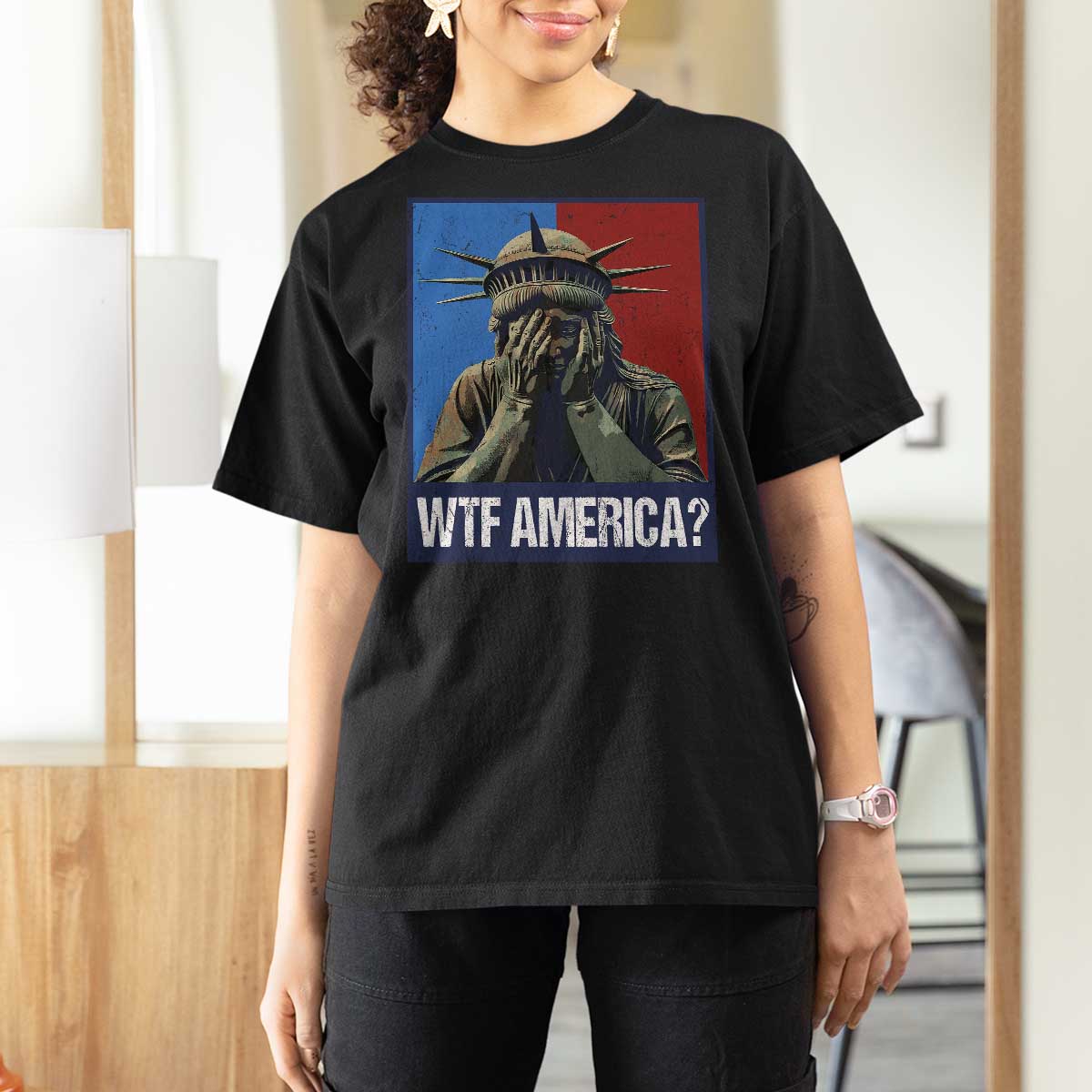 WTF America T Shirt For Women Humor Statue of Liberty